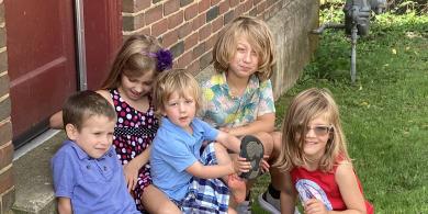 Children sitting on steps